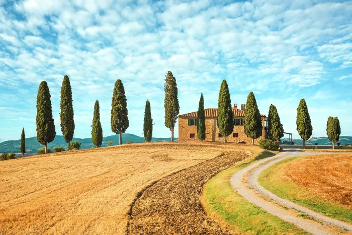 Framed Print : Idyllic farmhouse surrounded by cypress trees in the Tuscan countryside. Orcia valley, Siena province, Tuscany, Italy Framed Print : Idyllic farmhouse surrounded by cypress trees in the Tuscan countryside. Orcia valley, Siena province, Tuscany, Italy