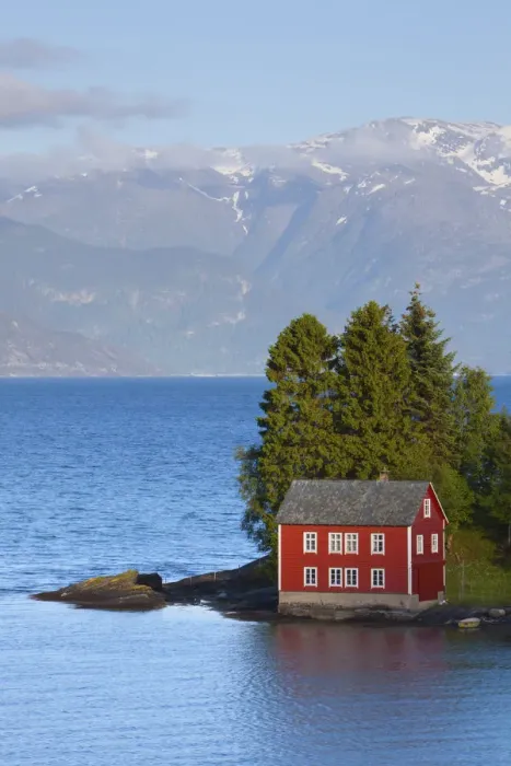 Framed Print : An idyllic rural island in the Hardanger Fjord, Hordaland, Norway Framed Print : An idyllic rural island in the Hardanger Fjord, Hordaland, Norway