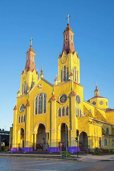 Iglesia de San Francisco Church at sunrise, Castro, UNESCO, Chiloe Island, Chiloe Province, Los Lagos Region, Chile