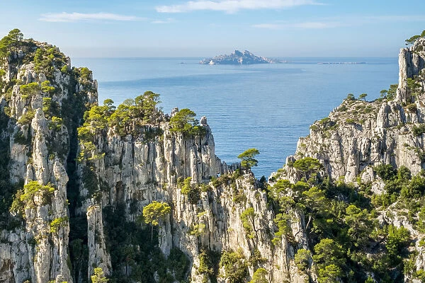 Ile Riou seen from Calanque d'En-Vau, Parc National des Calanques, Bouches-du-Rhone, Provence-Alpes-Cote d'Azur, France