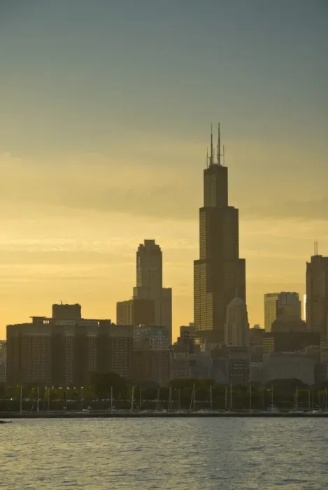 Framed Print : Illinois, Chicago, Lake Michigan and Skyline including Sears Tower Framed Print : Illinois, Chicago, Lake Michigan and Skyline including Sears Tower