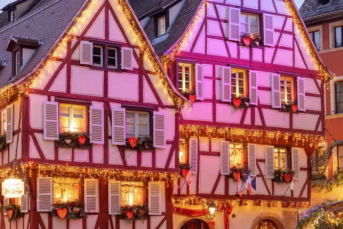 Framed Print : Illuminated buildings at Christmas, Colmar, Alsace, Haut-Rhin, Grand Est, France Framed Print : Illuminated buildings at Christmas, Colmar, Alsace, Haut-Rhin, Grand Est, France