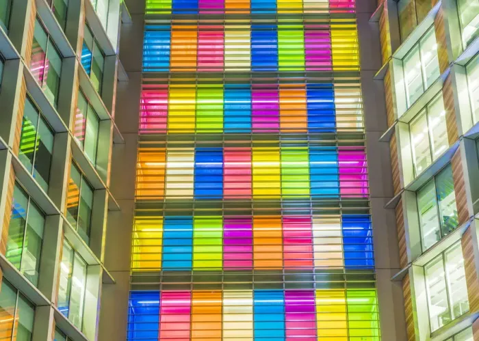 Framed Print : Illuminated colourful office windows, London, England, UK Framed Print : Illuminated colourful office windows, London, England, UK