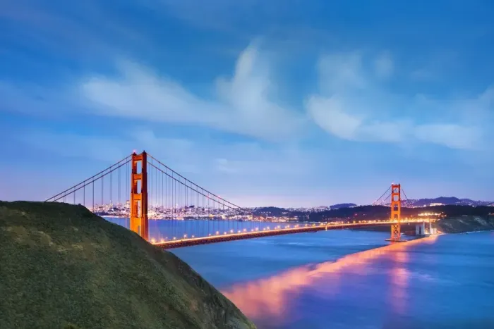 Framed Print : Illuminated Golden Gate bridge, San Francisco, California, USA
