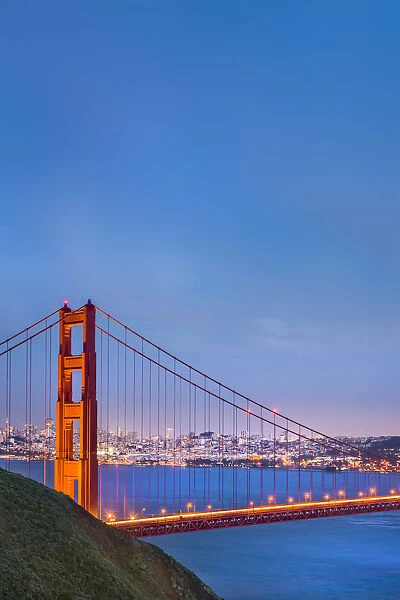 Illuminated Golden Gate bridge, San Francisco, California, USA