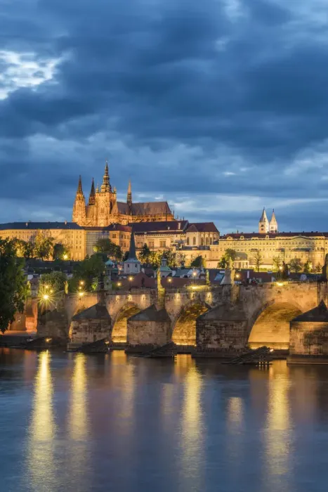 Framed Print : Illuminated Prague Castle and Charles Bridge against cloudy sky at night, Prague, Bohemia Framed Print : Illuminated Prague Castle and Charles Bridge against cloudy sky at night, Prague, Bohemia