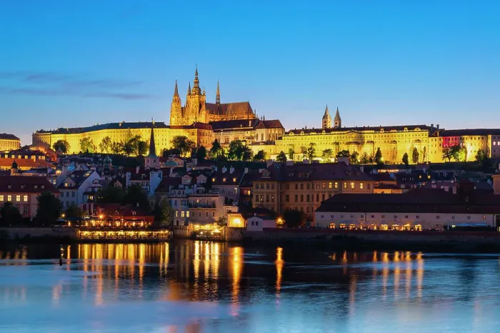 Framed Print : Illuminated Prague Castle against clear sky at night, Prague, Bohemia, Czech Republic Framed Print : Illuminated Prague Castle against clear sky at night, Prague, Bohemia, Czech Republic