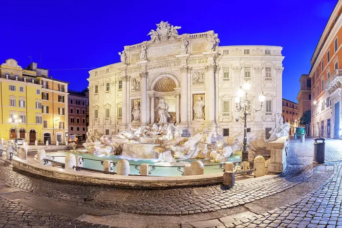 Framed Print : Illuminated Trevi Fountain and buildings at night, Rome, Italy Framed Print : Illuminated Trevi Fountain and buildings at night, Rome, Italy
