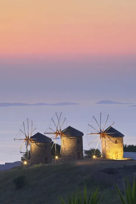 Framed Print : Illuminated Windmills Of Chora, Patmos, Dodecanese, Greek Islands, Greece, Europe Framed Print : Illuminated Windmills Of Chora, Patmos, Dodecanese, Greek Islands, Greece, Europe