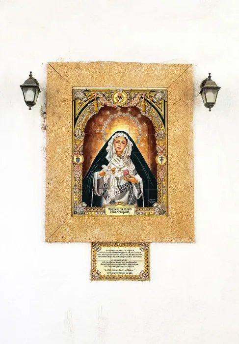 Framed Print : Image of Maria Santisima de los Desamparados (Virgin of the Helpless) on a building facade in Cadiz, Andalusia, Spain Framed Print : Image of Maria Santisima de los Desamparados (Virgin of the Helpless) on a building facade in Cadiz, Andalusia, Spain
