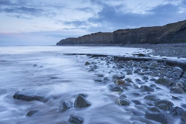 Incoming tide at Kilve Beach in Somerset, England. Winter (January)