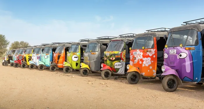 Framed Print : India, Bharat, Rajasthan, Jaisalmer, Colourful tuk tuks Framed Print : India, Bharat, Rajasthan, Jaisalmer, Colourful tuk tuks