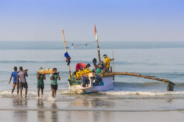 Framed Print : India, Goa, Fishermen on Colva beach Framed Print : India, Goa, Fishermen on Colva beach