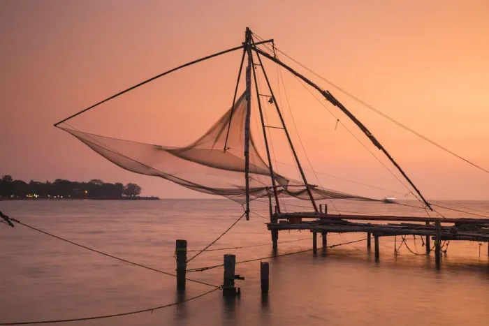 Framed Print : India, Kerala, Cochin - Kochi, Vipin Island, Chinese fishing nets at sunset Framed Print : India, Kerala, Cochin - Kochi, Vipin Island, Chinese fishing nets at sunset