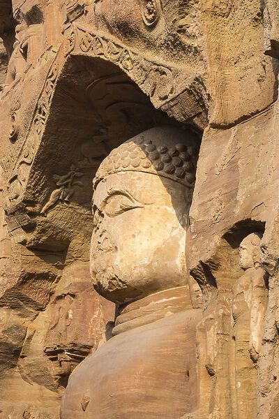 India, Madhya Pradesh, Gwalior, Gopachal Parvat, Jain Images cut into the cliff rock