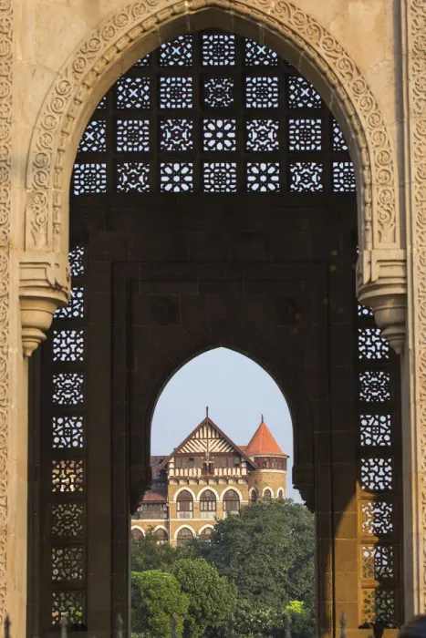 Framed Print : India, Maharashtra, Mumbai, Building viewed through India Gateway Framed Print : India, Maharashtra, Mumbai, Building viewed through India Gateway