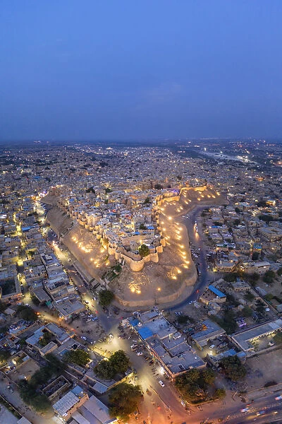 India, Rajasthan, Jaisalmer, Old Town, Aerial view of Old Town and Fortifications