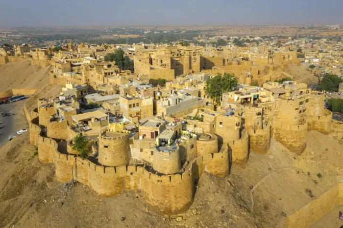 Framed Print : India, Rajasthan, Jaisalmer, Old Town, Aerial view of Old Town and Fortifications