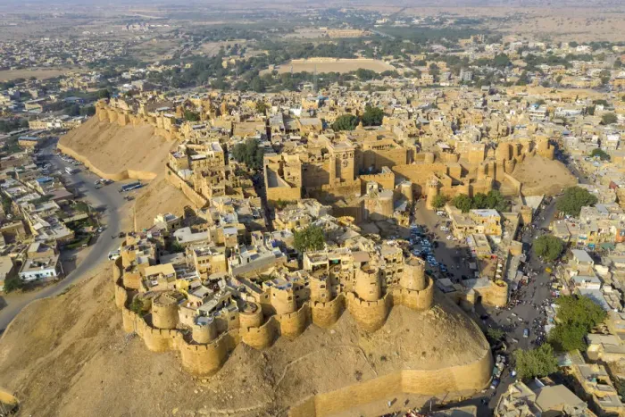 Framed Print : India, Rajasthan, Jaisalmer, Old Town, Aerial view of Old Town and Fortifications Framed Print : India, Rajasthan, Jaisalmer, Old Town, Aerial view of Old Town and Fortifications