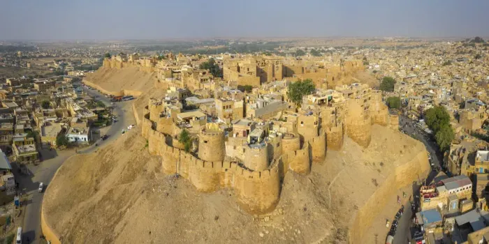Framed Print : India, Rajasthan, Jaisalmer, Old Town, Aerial view of Old Town and Fortifications