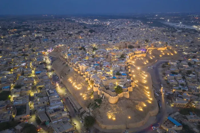 Framed Print : India, Rajasthan, Jaisalmer, Old Town, Aerial view of Old Town and Fortifications Framed Print : India, Rajasthan, Jaisalmer, Old Town, Aerial view of Old Town and Fortifications