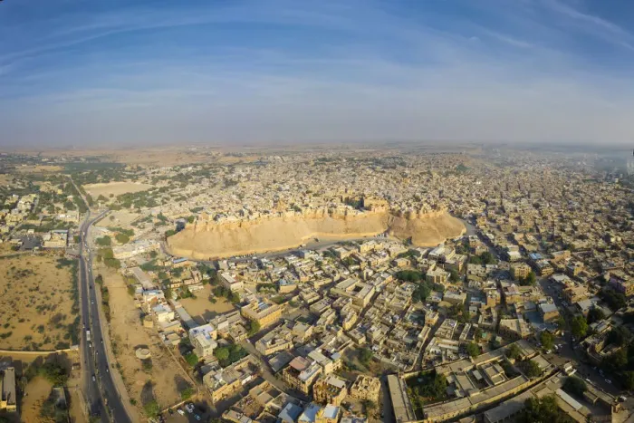 Framed Print : India, Rajasthan, Jaisalmer, Old Town, Aerial view of Old Town and Fortifications