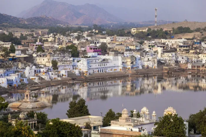Framed Print : India, Rajasthan, Pushkar, Aerial view of Pushkar