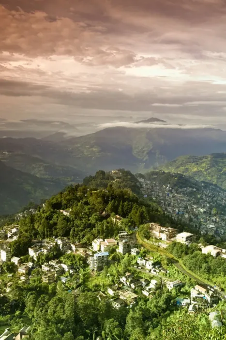 Framed Print : India, Sikkim, Gangtok, View of city from Ganesh Tok viewpoint
