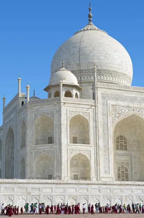 Framed Print : India, Uttar Pradesh, Agra, Taj Mahal, a party of school children in red uniform dwarfed Framed Print : India, Uttar Pradesh, Agra, Taj Mahal, a party of school children in red uniform dwarfed