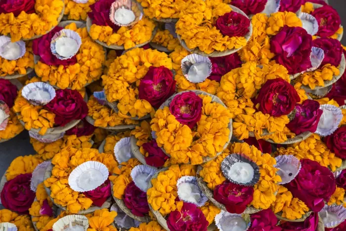 Framed Print : India, Uttar Pradesh, Varanasi, Flower offerings at Dashashwamedh Ghat - The main Framed Print : India, Uttar Pradesh, Varanasi, Flower offerings at Dashashwamedh Ghat - The main