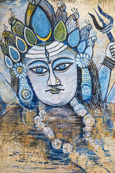 India, Uttar Pradesh, Varanasi, Religious wall paintings