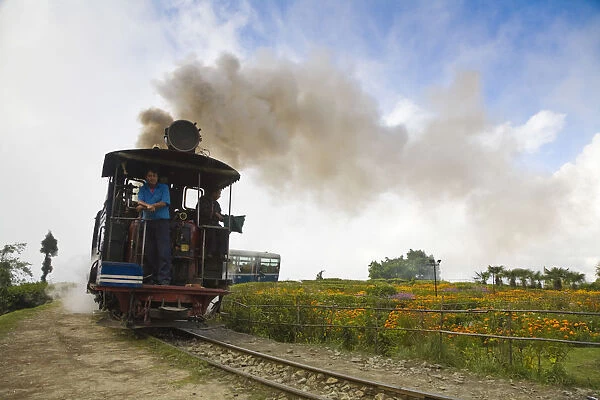 India, West Bengal, Darjeeling, Batasia Loop, Steam train of the Darjeeling Himalayan