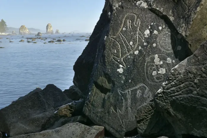 Framed Print : Indian Carvings on Rocks at Cape Alava, Olympic National Park, Clallam County, Washington Framed Print : Indian Carvings on Rocks at Cape Alava, Olympic National Park, Clallam County, Washington