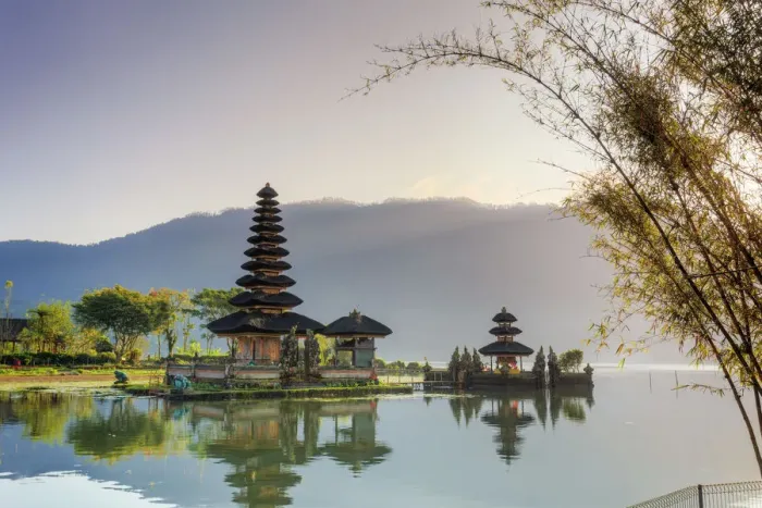 Framed Print : Indonesia, Bali, Bedugul, Pura Ulun Danau Bratan Temple on Lake Bratan