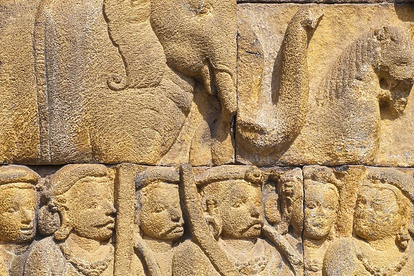 Indonesia, Java, Magelang, Relief panel at Borobudur Temple