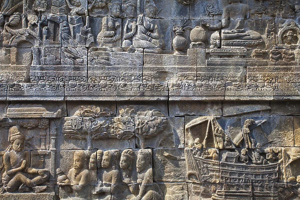 Indonesia, Java, Magelang, Relief panel at Borobudur Temple