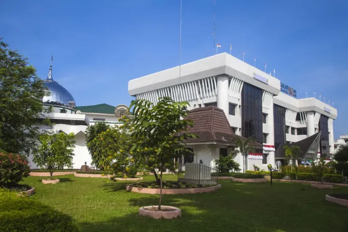 Framed Print : Indonesia, Sumatra, Medan, Mosque and Building next to Water Tower Framed Print : Indonesia, Sumatra, Medan, Mosque and Building next to Water Tower