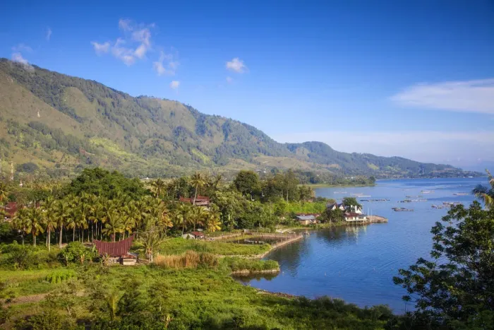 Framed Print : Indonesia, Sumatra, Samosir Island, Lake Toba, looking towards Siallagan village Framed Print : Indonesia, Sumatra, Samosir Island, Lake Toba, looking towards Siallagan village