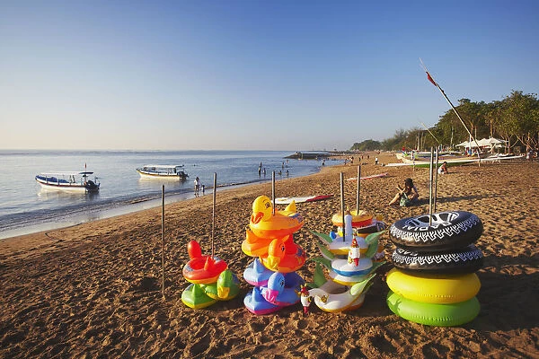 Inflatable life rings on Sanur beach, Bali, Indonesia