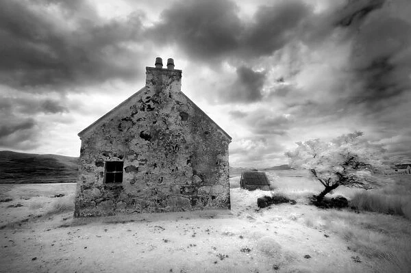 Infrared image of a derelict farmhouse near Arivruach, Isle of Lewis, Hebrides