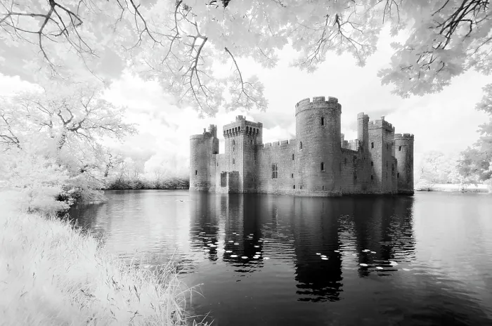 Framed Print : Infrared view of Bodiam Castle, near Robertsbridge, East Sussex, England Framed Print : Infrared view of Bodiam Castle, near Robertsbridge, East Sussex, England