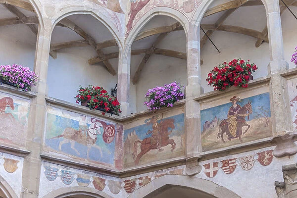 Inner courtyard of Prosels Castle in Vols am Schlern, South Tyrol, Italy