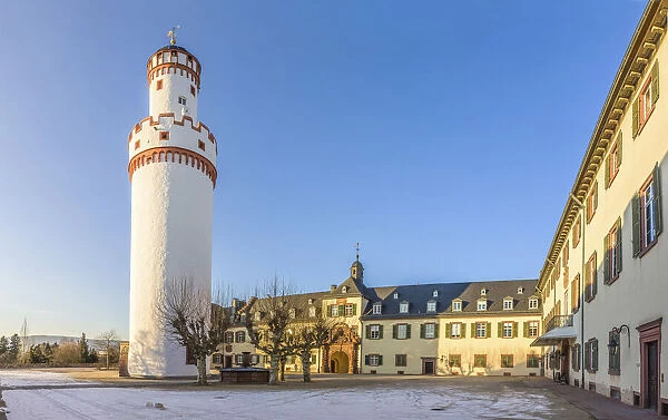 Inner courtyard with white tower of Bad Homburg Palace, Taunus, Hesse, Germany