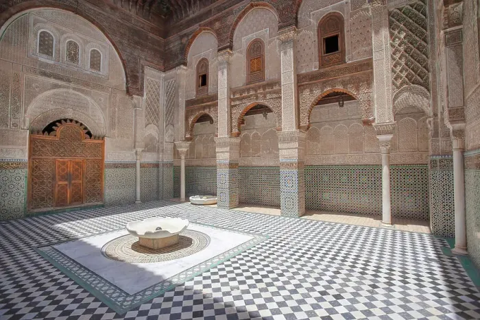 Framed Print : Interior of the Al-Attarine madrasa in the medina of Fez, Morocco. The medina of Fes was declared UNESCO World Heritage Site in 1981