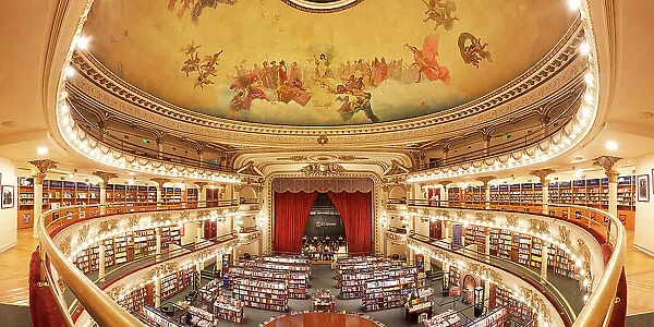 Interior of the Ateneo Grand Splendid Bookstore (former Teatro Gran Splendid), Recoleta, Buenos Aires, Argentina. The dome ceiling was painted with frescoes by Italian artist Nazareno Orlandi in 1919