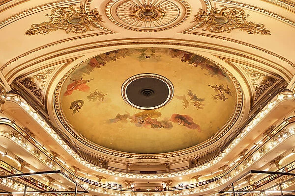Interior of the Ateneo Grand Splendid Library (former Teatro Gran Splendid), Recoleta, Buenos Aires, Argentina. The dome ceiling was painted with frescoes by Italian artist Nazareno Orlandi in 1919