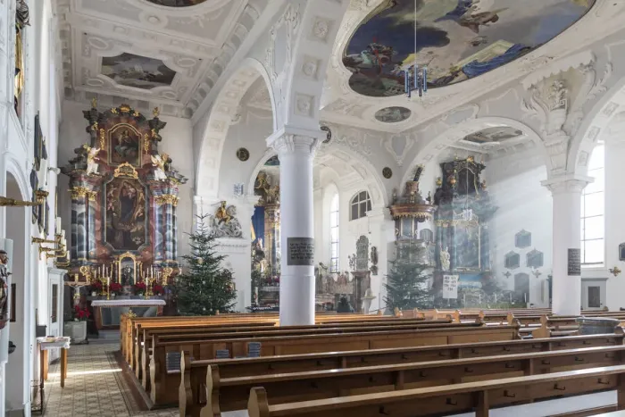 Framed Print : Interior of the Church of St. Georg, Wasserburg am Bodensee, Bavaria, Germany
