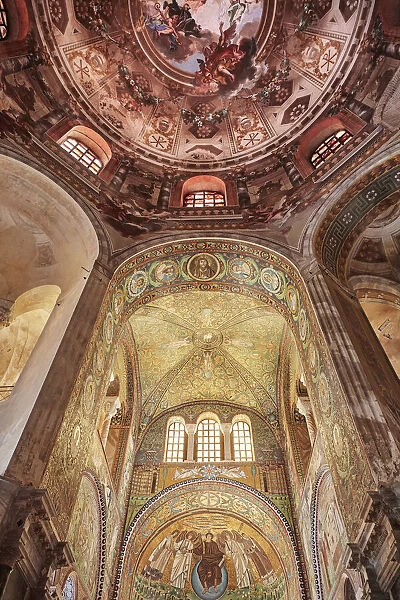 The interior dome of the San Vitales Basilica, with Baroque frescoes