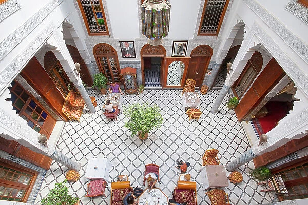 Interior of the Riad 'Dar Tahra & Spa' hotel in the Fez medina, Morocco. The medina of Fes was declared UNESCO World Heritage Site in 1981