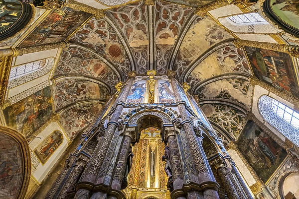 Interior of the Round church (charola) decorated with late Gothic painting and sculptures